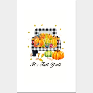 It's fall y'all Autumn Pumpkin Truck Buffalo plaid Posters and Art